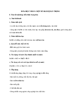 Hóa học 9 Bài 8: Một số bazơ quan trọng