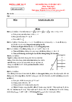 Đề cuối học kỳ 1 Toán 9 năm 2022 – 2023 phòng GD&ĐT Ba Vì – Hà Nội