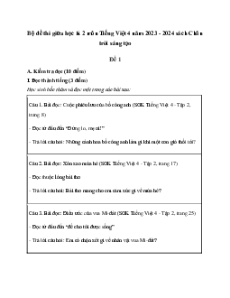 Đề thi giữa học kì 2 môn Tiếng Việt 4 năm 2023 - 2024 sách Chân trời sáng tạo