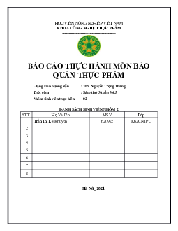Báo cáo thực hành: Ảnh hưởng của nhiệt độ và màng phủ đến chất lượng và thời gian bảo quản của quả Chanh tươi | Học viện Nông nghiệp Việt Nam