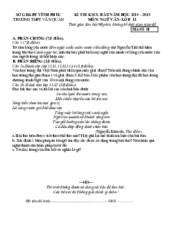Đề thi khảo sát chất lượng đầu năm học 2014-2015 lớp 11 trường THPT Văn Quán, Vĩnh Phúc môn Văn | Kết nối tri thức