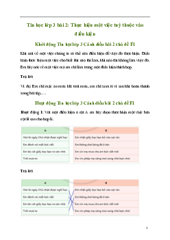 Giải Tin học lớp 3 Bài 2: Thực hiện một việc tuỳ thuộc vào điều kiện | Cánh diều