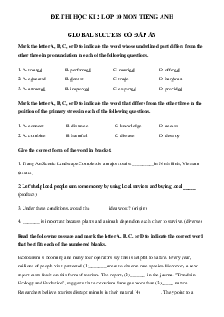 Đề thi tiếng Anh lớp 10 học kì 2 Global Success số 3