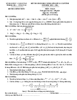 Đề học sinh giỏi Toán 12 cấp tỉnh năm 2023 – 2024 sở GD&ĐT Bà Rịa – Vũng Tàu