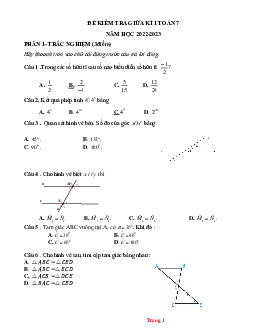 Đề ôn thi giữa học kì 1 toán lớp 7 năm 2022-2023 đề 3 ( có đáp án )