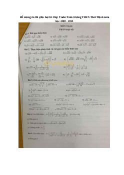 Đề cương ôn thi giữa học kì 1 lớp 9 môn Toán trường THCS Thái Thịnh năm học 2020 - 2021