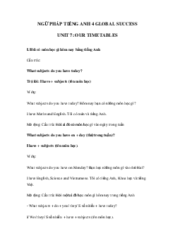 Ngữ pháp unit 7 lớp 4 Our timetables Global success