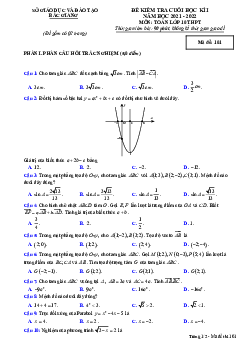 Đề kiểm tra cuối học kì 1 Toán 10 năm 2021 – 2022 sở GD&ĐT Bắc Giang