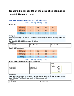 Toán lớp 2 bài 3: Các thành phần của phép cộng, phép trừ sách | Kết nối tri thức