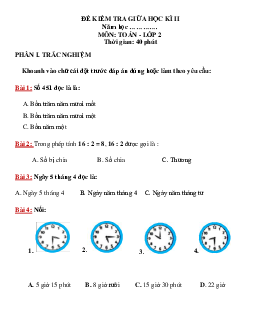 Đề thi giữa học kì 2 lớp 2 môn Toán năm 2023 - 2024 - Đề 1 | Kết nối tri thức