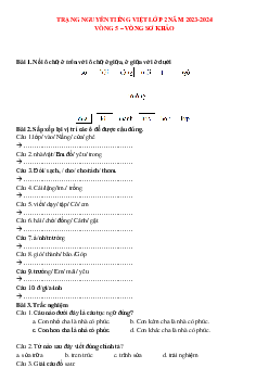 Đề thi Trạng nguyên Tiếng Việt lớp 2 năm 2023 - 2024 Vòng sơ khảo