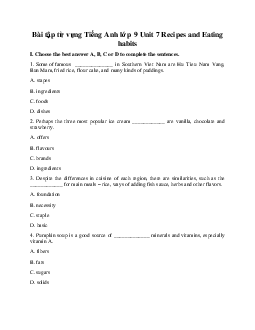Bài tập từ vựng Tiếng Anh lớp 9 Unit 7 Recipes and Eating habits