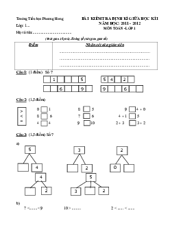 Đề kiểm tra giữa học kì 1 môn Toán lớp 1 trường tiểu học Phương Hưng năm học 2011 - 2012