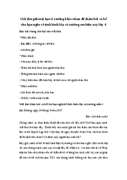 Viết thư gửi một bạn ở trường khác để thăm hỏi và kể về tình hình lớp và trường em | Tập làm văn 4