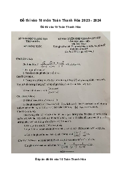 Đề thi vào 10 môn Toán năm 2023 - 2024 sở GD&ĐT Thanh Hóa