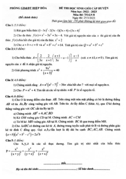 Đề HSG cấp huyện Toán 8 năm 2022 – 2023 phòng GD&ĐT Hiệp Hòa – Bắc Giang