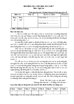 Đề thi học kì 1 Ngữ Văn 7 năm học 2023 - 2024 | Đề 3 | Chân trời sáng tạo
