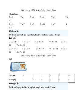 Giải SGK Toán lớp 3 trang 25 Bảng nhân 7 | Cánh Diều