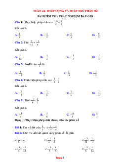 Bài tập Toán 6 bộ kết nối tuần 24 Phép cộng và phép trừ phân số