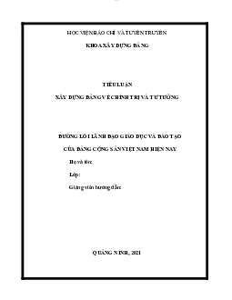 Tiểu luận “Đường lối lãnh đạo giáo dục và đào tạo của Đảng Cộng sản Việt Nam hiện nay”