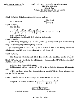Đề KSCL Toán ôn thi vào 10 năm 2023 – 2024 phòng GD&ĐT Thiệu Hóa – Thanh Hóa