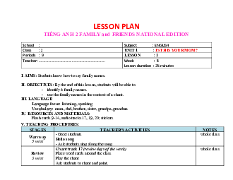 Unit 1: Giáo án Tiếng Anh 2 sách Chân trời sáng tạo (Cả năm)