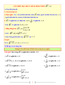 Tài liệu Toán 9 chủ đề căn thức bậc hai và hằng đẳng thức