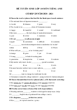 Đề thi vào lớp 10 môn tiếng Anh sở GD&ĐT Hà Nội năm 2020 số 2