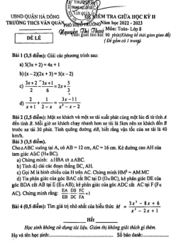 Đề giữa học kỳ 2 Toán 8 năm 2022 – 2023 trường THCS Văn Quán – Hà Nội