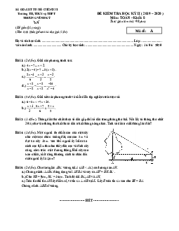 Đề kiểm tra học kỳ 2 Toán 8 năm 2019 – 2020 trường Trương Vĩnh Ký – TP HCM