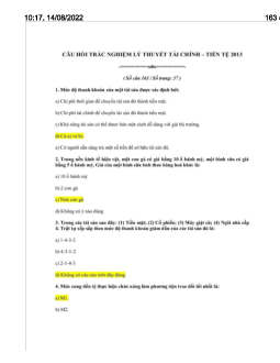 163 câu trắc nghiệm học phần Tiền tệ, ngân hàng và thị trường tài chính có đáp án
