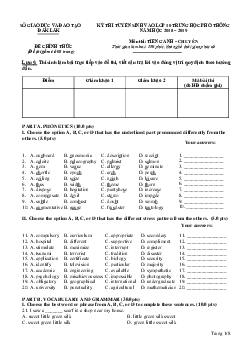 Đề thi Tuyển sinh vào 10 chuyên Tiếng Anh sở GD&ĐT Đắk Lắk năm 2018-2019
