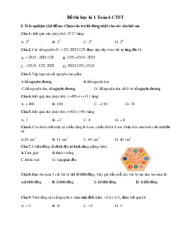 Đề thi học kì 1 môn Toán 6 năm 2023 - 2024 sách Chân trời sáng tạo | Đề 3