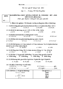 Đề thi học kì 2 môn Toán lớp 5 trường Tiểu học Trần Hưng Đạo, Đắk Lắk năm 2017 - 2018