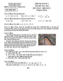 Đề thi học kỳ 1 Toán 8 năm 2019 – 2020 phòng GD&ĐT Hóc Môn – TP HCM