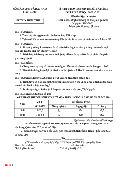 Đề thi chọn HSG Địa 11 Sở GD&ĐT Lạng Sơn 2021 (Có đáp án)