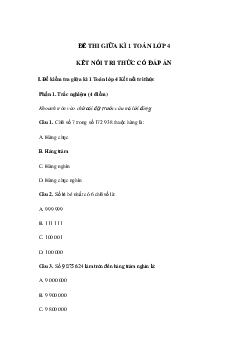 Đề ôn thi giữa kì 1 Toán lớp 4 Kết nối tri thức - Đề số 2