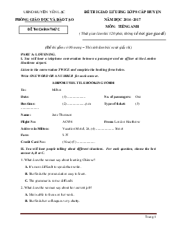 Đề thi giao lưu HSG Tiếng Anh 8 huyện Yên Lạc 2016-2017 có đáp án