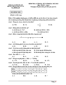 Đề tham khảo cuối kỳ 1 Toán 6 năm 2022 – 2023 trường THCS Cù Chính Lan – TP HCM