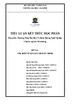 Tiểu luận môn Phương pháp đại học và Định hướng nghề nghiệp | Đại học Gia Định