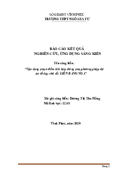 SKKN: Vận dụng quan điểm tích hợp thông qua phương pháp dự án để dạy chủ đề: LIÊN BANG NGA