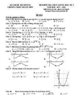 Đề kiểm tra chất lượng học kỳ 1 Toán 10 năm 2017- 2018 trường THPT Lê Quý Đôn – Hải Dương