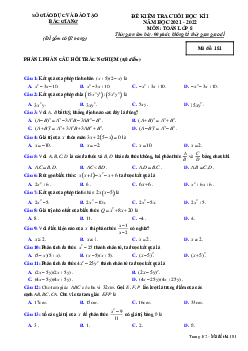 Đề kiểm tra cuối học kì 1 Toán 8 năm 2021 – 2022 sở GD&ĐT Bắc Giang