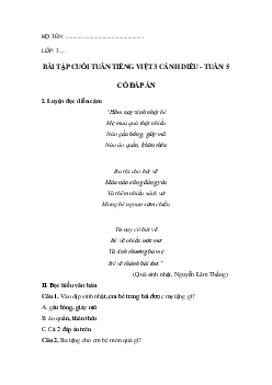 Bài tập cuối tuần tiếng Việt lớp 3 Cánh diều Tuần 5 cơ bản