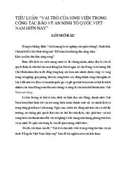 Tiểu luận: Vai trò của sinh viên trong công tác bảo vệ an ninh tổ quốc Việt Nam hiện nay | Trường Cao đẳng Kinh tế Công nghiệp Hà Nội