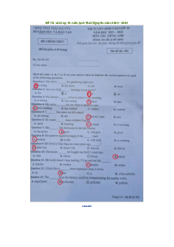 Đề thi vào 10 môn Tiếng Anh năm 2023 - 2024 sở GD&ĐT Thái Nguyên
