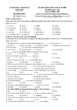 Đề thi Tuyển sinh lớp 10 THPT tỉnh Hưng Yên năm học 2021-2022 môn Tiếng Anh (chuyên) (có đáp án)