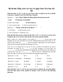 Đề thi thử Tiếng Anh vào lớp 10 quận Nam Từ Liêm, Hà Nội năm 2023