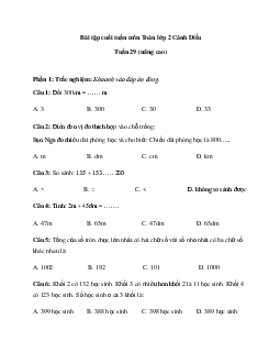 Phiếu bài tập cuối tuần Toán 2 Cánh diều - Tuần 29 (nâng cao)
