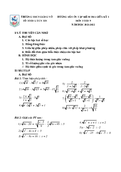 Hướng dẫn ôn tập giữa kỳ 1 Toán 9 năm 2021 – 2022 trường THCS Giảng Võ – Hà Nội